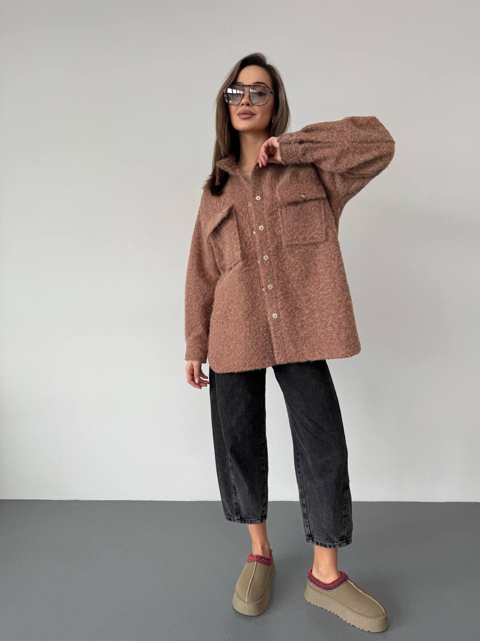 Жіноча сорочка з букле кавового кольору 30903