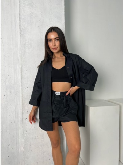 Жіноча сорочка oversize чорного кольору 27442