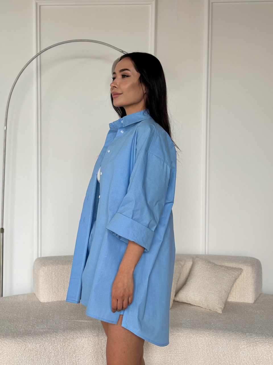 Жіноча сорочка oversize блакитного кольору 27443