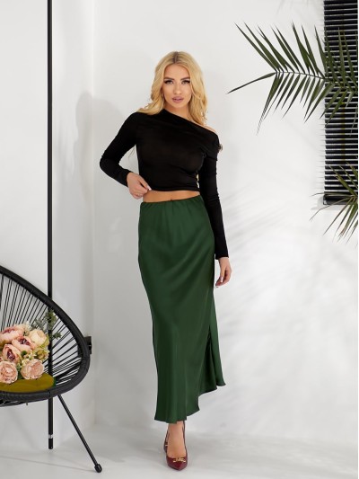 Жіноча шовкова спідниця смарагдового кольору 31837