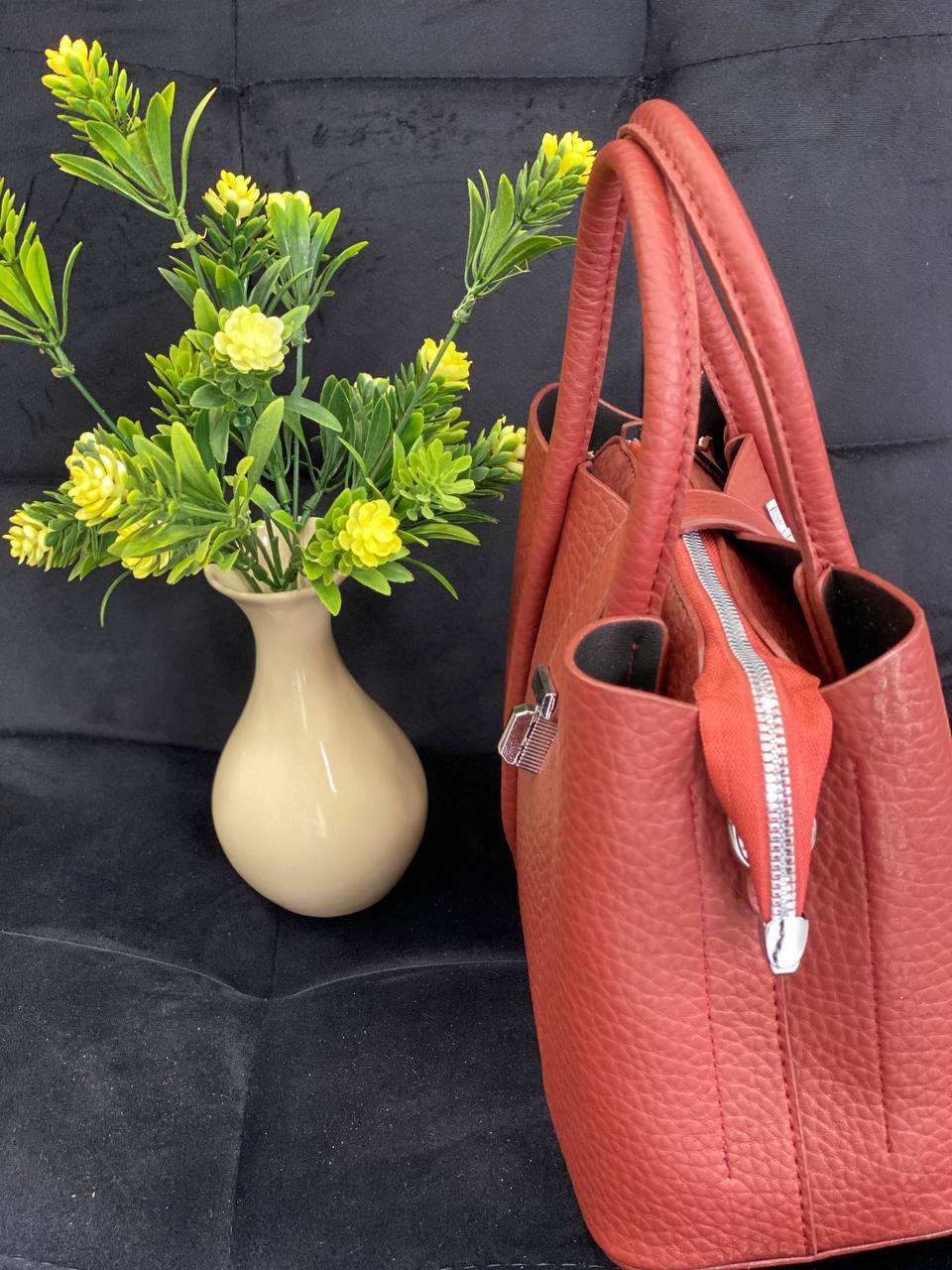 Жіноча сумка шопер із еко-шкіри бордового кольору 32367