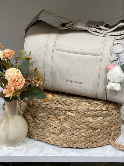 Женская вместительная сумка через плече из эко-кожи бежевого цвета 32521