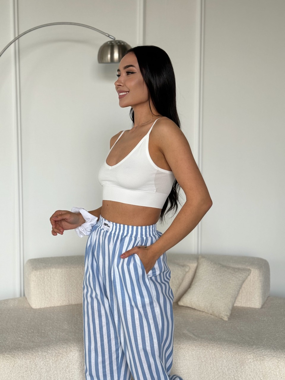 Жіночі повсякденнi штани в блакитну смужку 27446