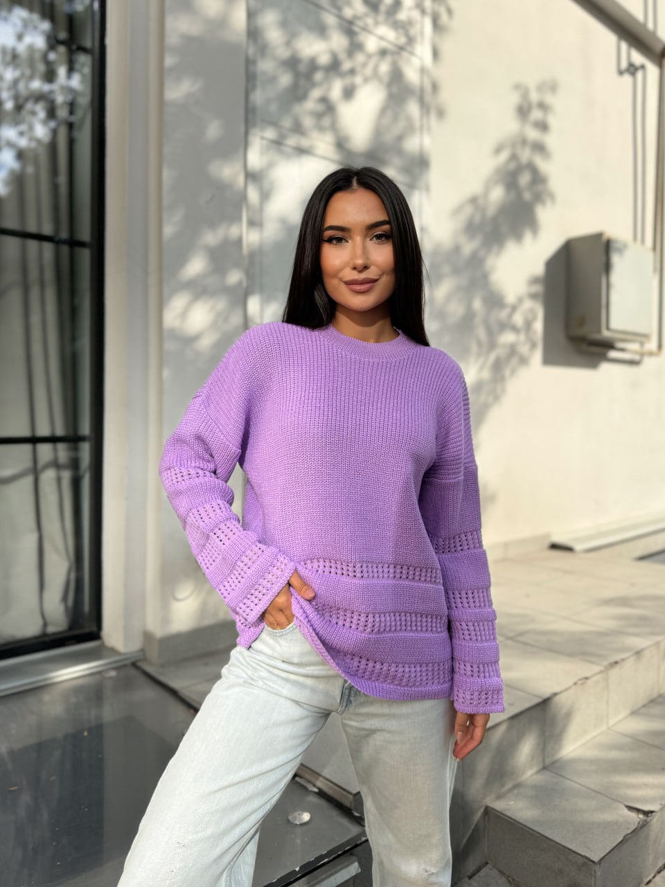 Жіночий базовий светр бузкового кольору 30180