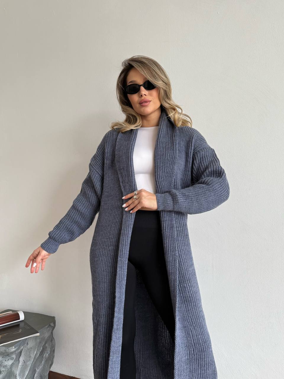 Женский длинный кардиган графитового цвета 32881