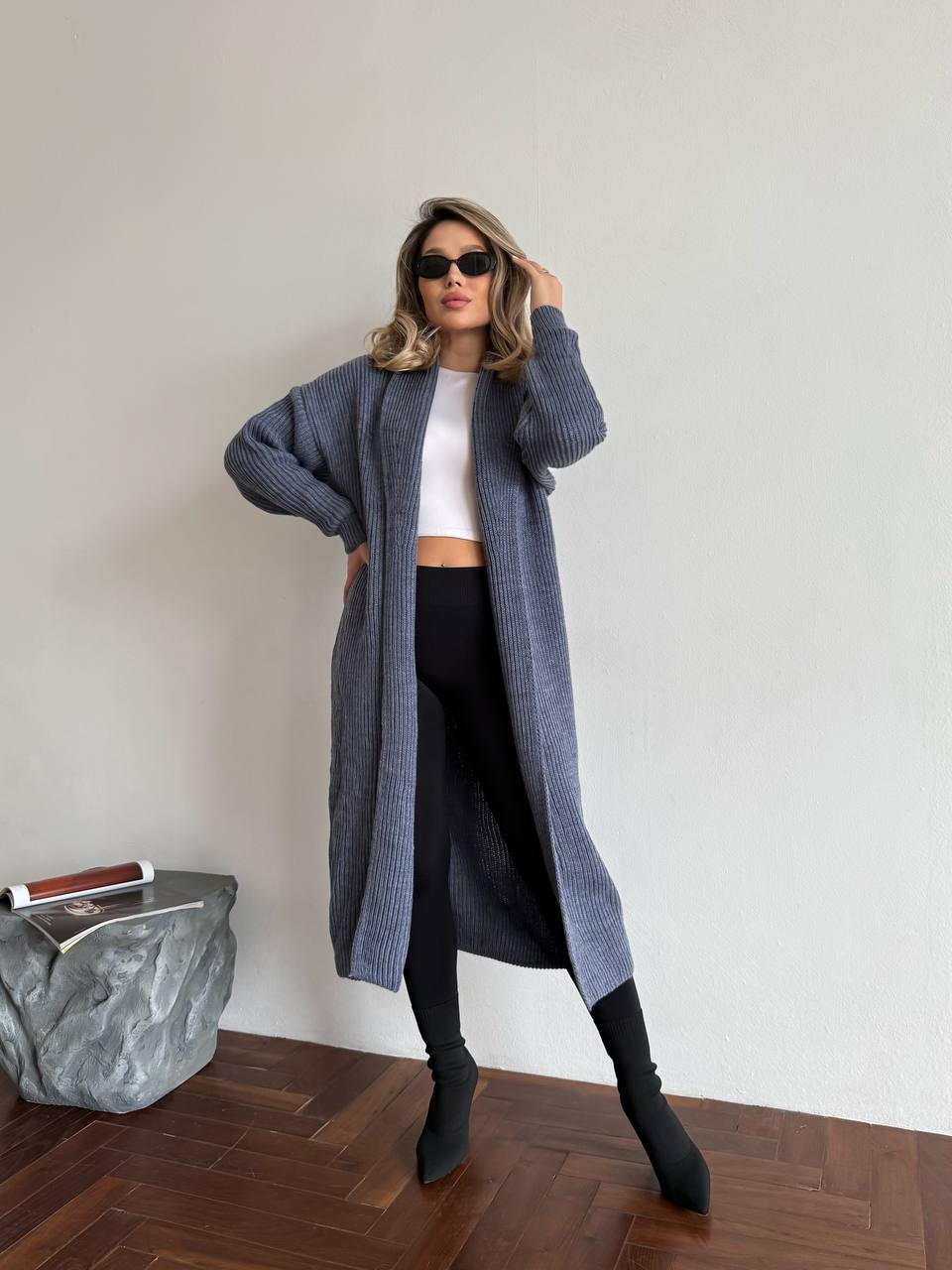 Женский длинный кардиган графитового цвета 32881