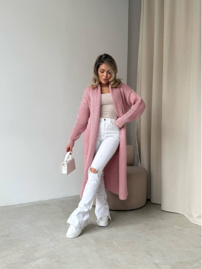 Женский длинный кардиган розового цвета 32878