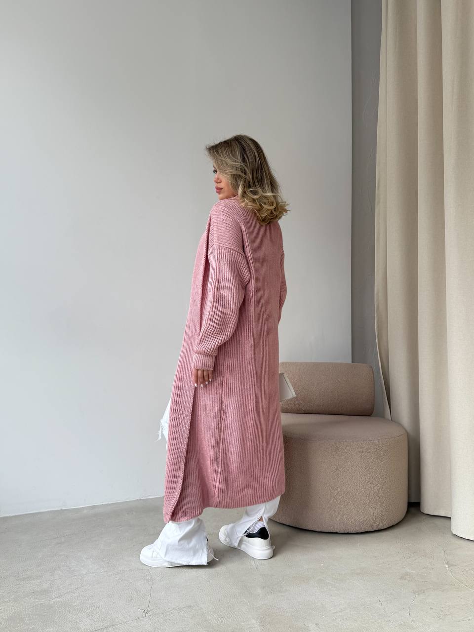 Женский длинный кардиган розового цвета 32878