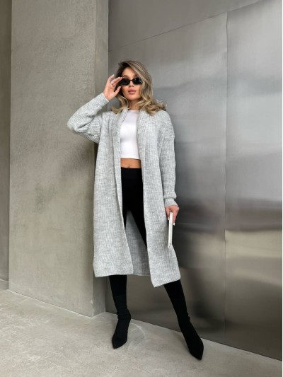 Женский длинный кардиган серого цвета 32879