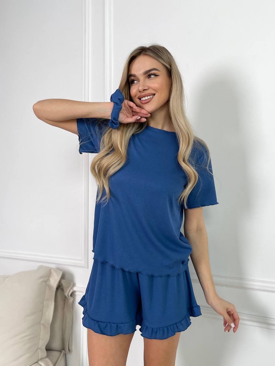 Женский домашний костюм синего цвета 30737