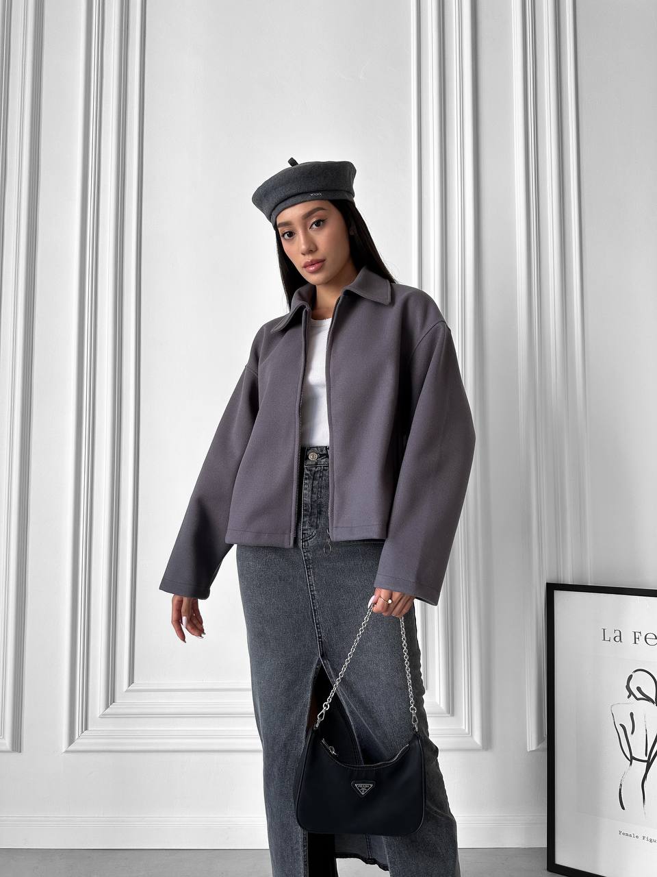 Женский кашемировый жакет графитового цвета 31412