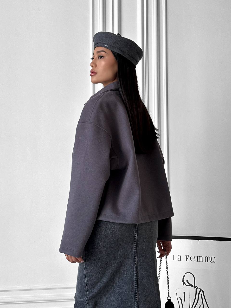 Женский кашемировый жакет графитового цвета 31412