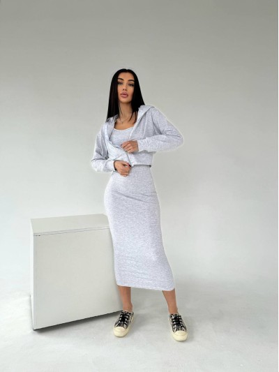 Жіночий комплект кофта+сукня сiрого кольору 30897