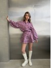 Жіночий комплект спідниця+сорочка в клітку рожевого кольору 31005
