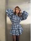 Жіночий комплект спідниця+сорочка в клітку синього кольору 31003