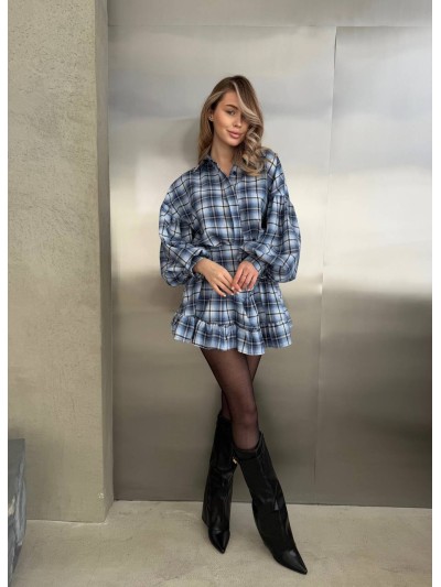 Жіночий комплект спідниця+сорочка в клітку синього кольору 31003