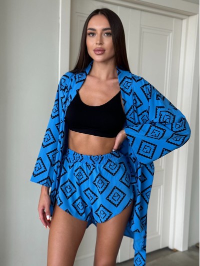 Женский костюм 2-ка (шорты+кимоно) синего цвета 28532