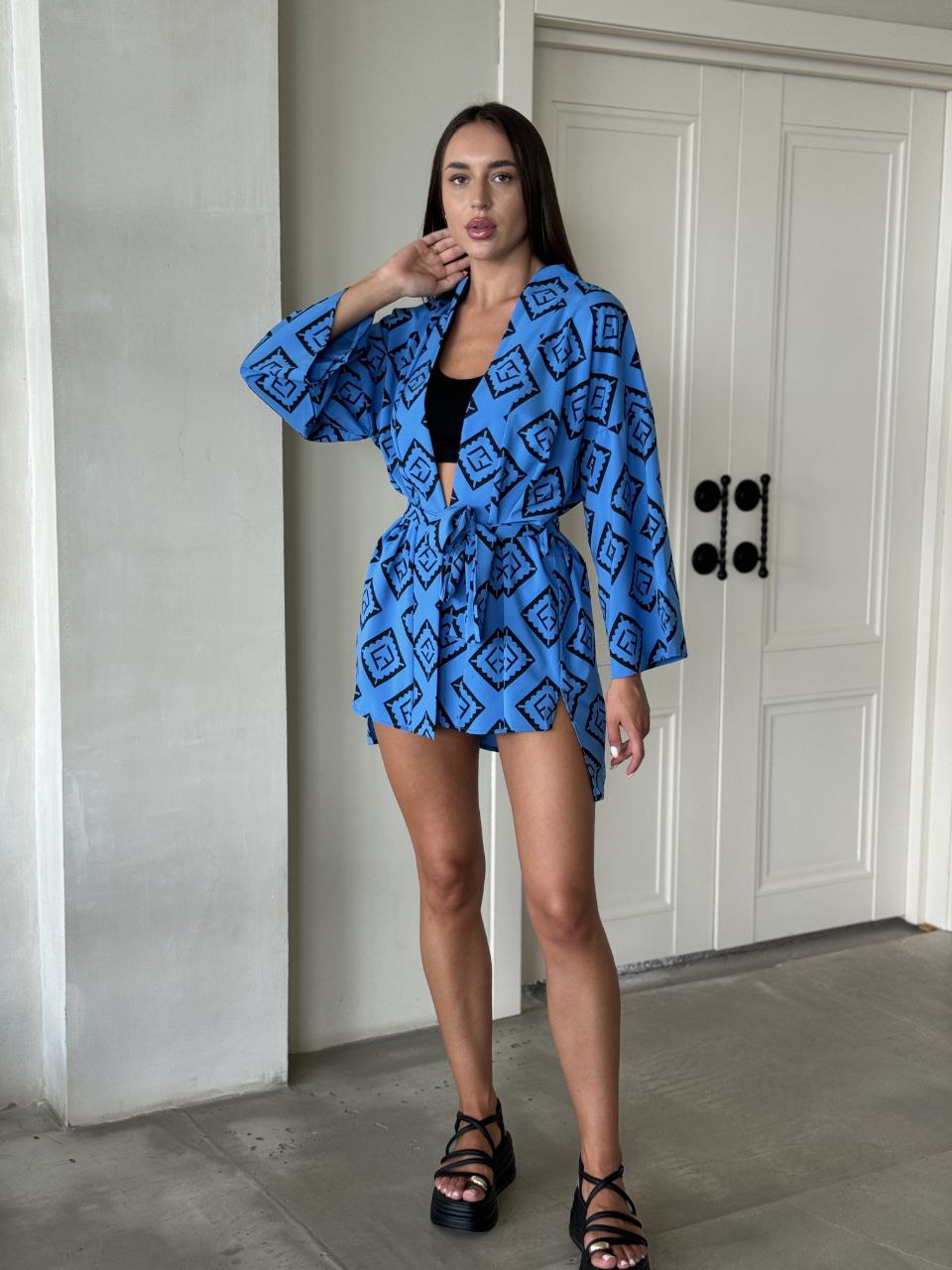 Женский костюм 2-ка (шорты+кимоно) синего цвета 28532