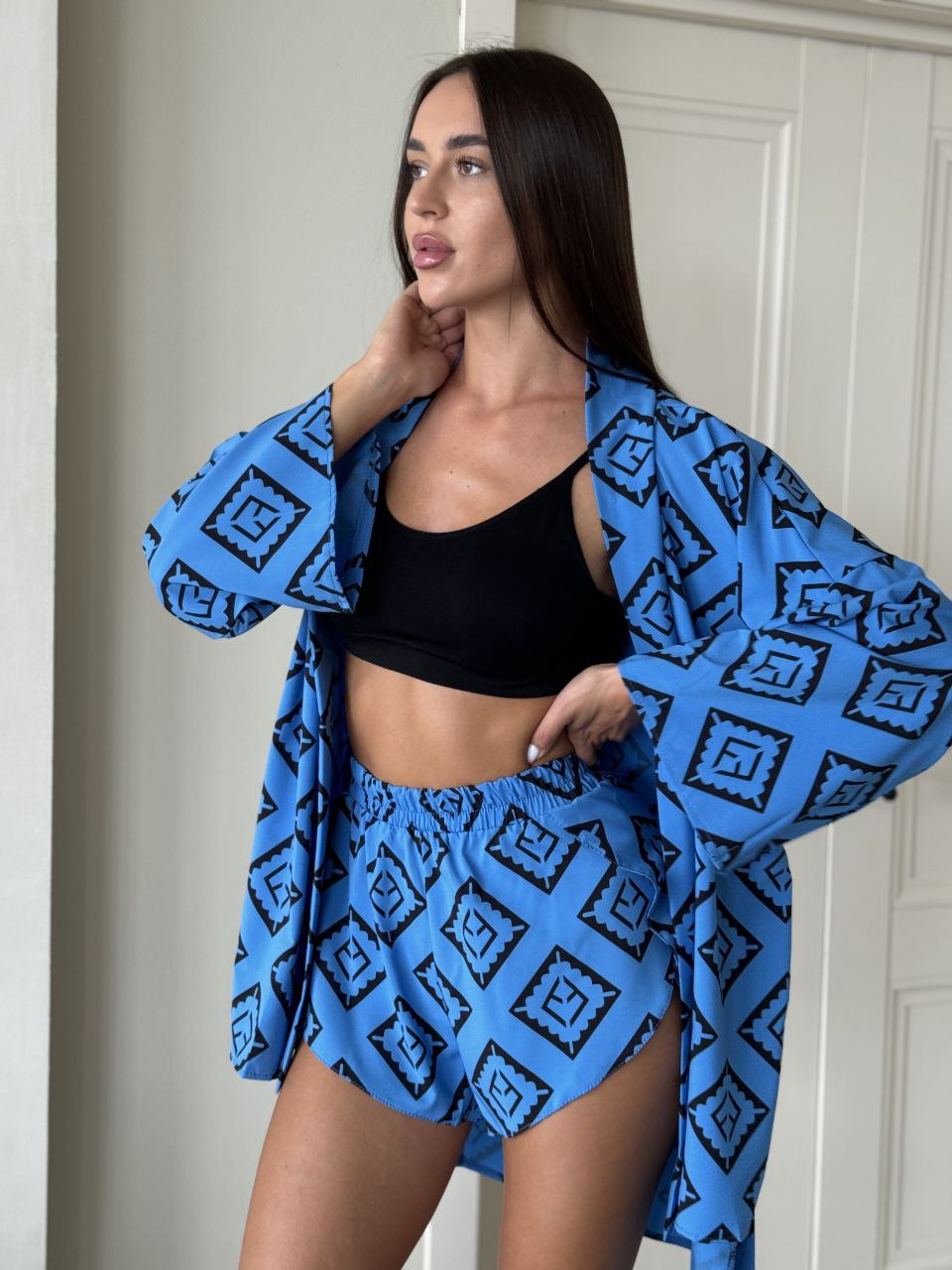 Женский костюм 2-ка (шорты+кимоно) синего цвета 28532