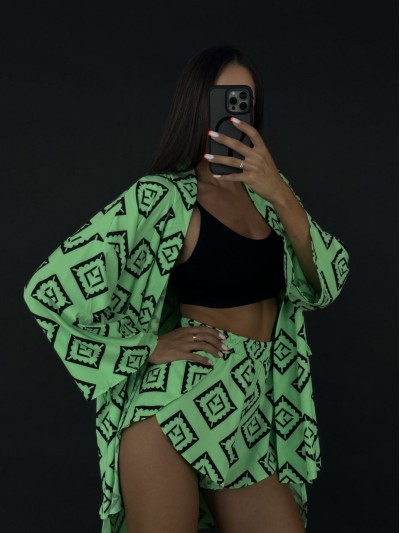 Женский костюм 2-ка (шорты+кимоно) светло-зеленого цвета 28531