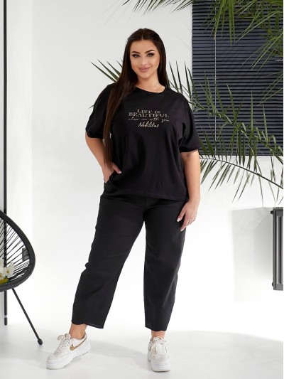 Женский костюм брюки+футболка черного цвета 32221