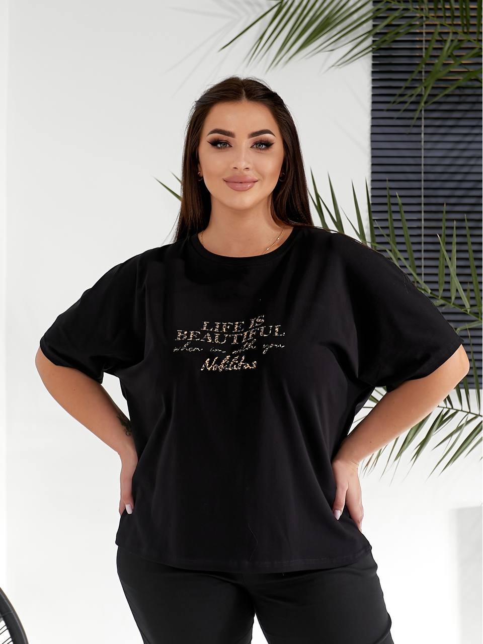 Женский костюм брюки+футболка черного цвета 32221