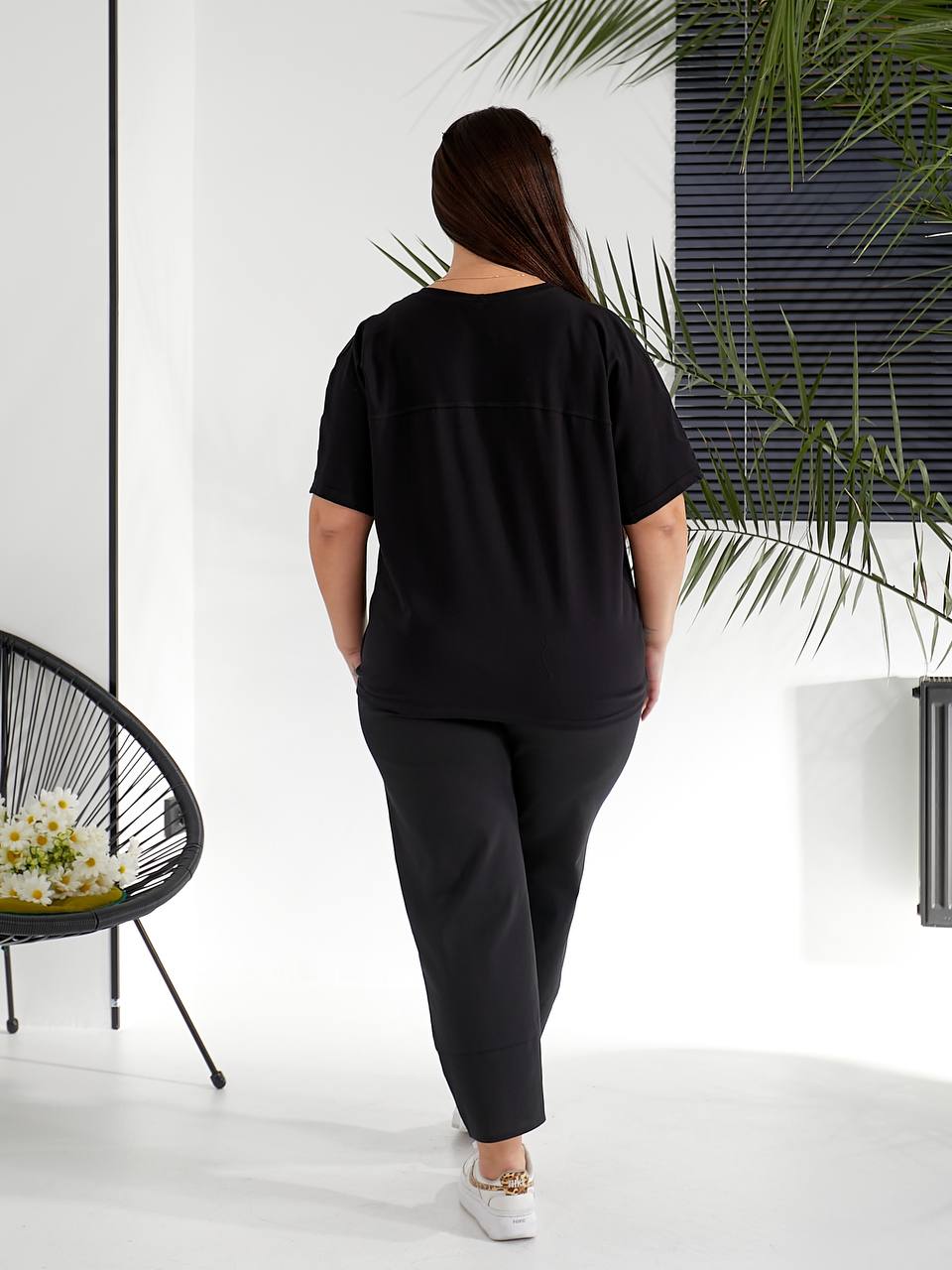 Женский костюм брюки+футболка черного цвета 32221