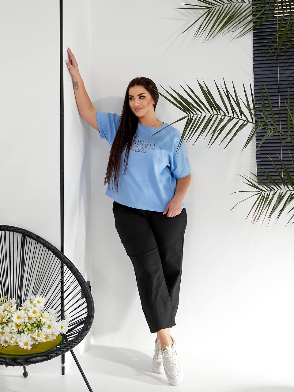 Женский костюм брюки+футболка голубого цвета 32223