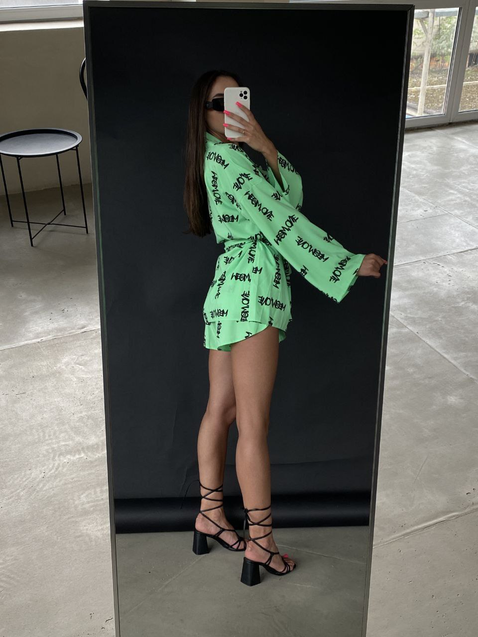 Женский костюм (кимоно+шорты) салатового цвета 27222