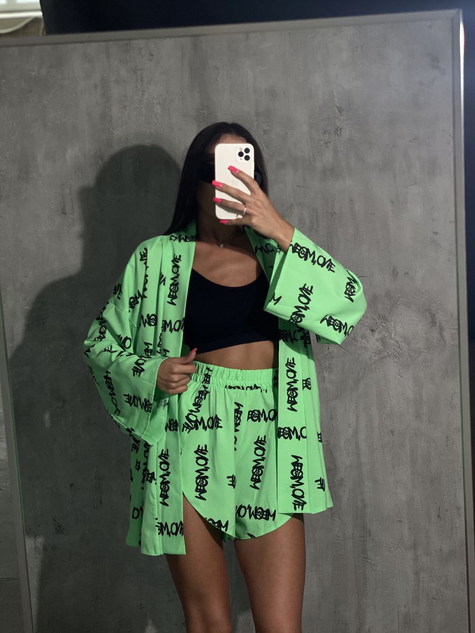 Женский костюм (кимоно+шорты) салатового цвета 27222