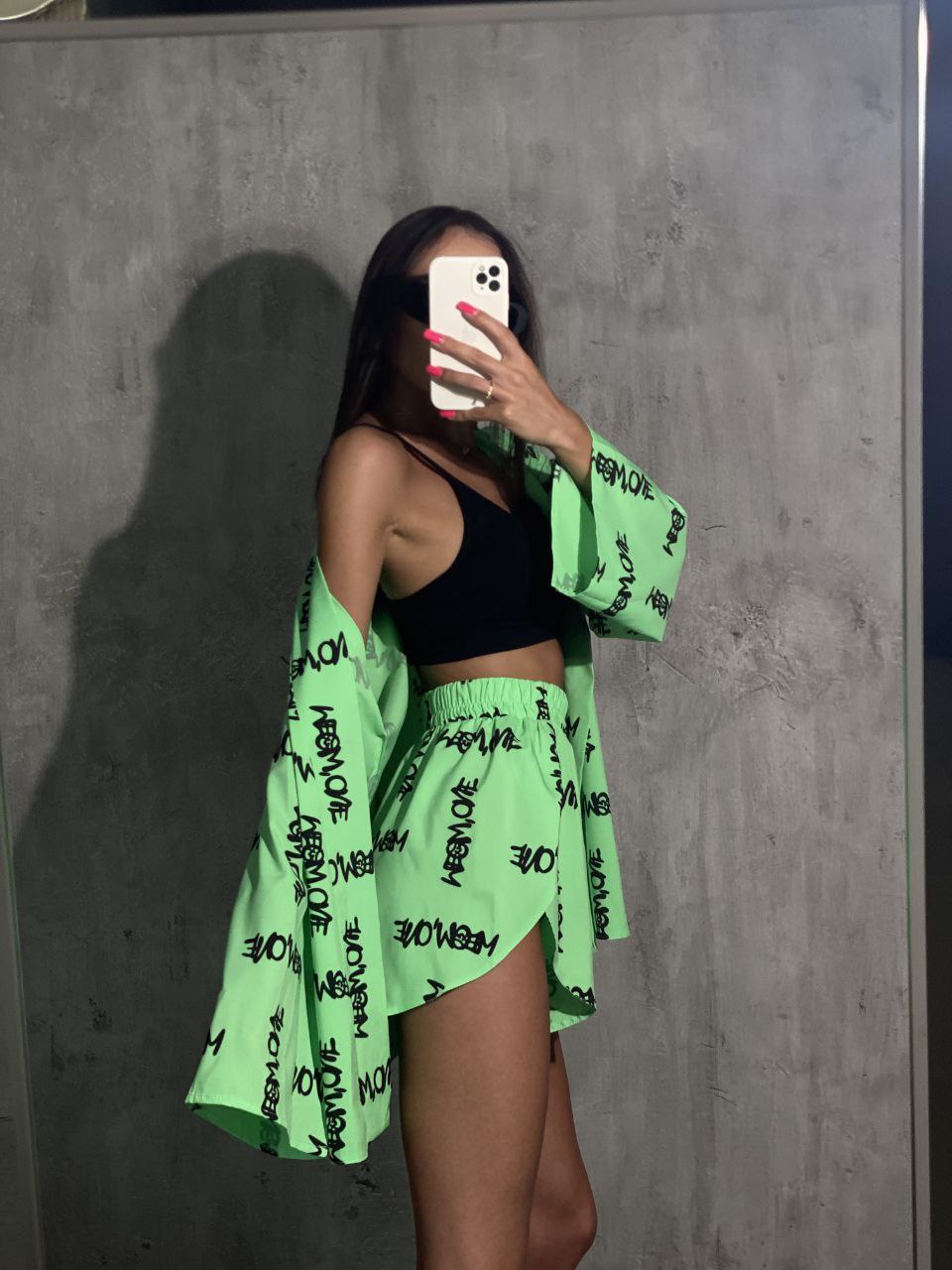 Женский костюм (кимоно+шорты) салатового цвета 27222