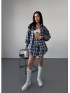 Женский костюм с юбкой в клетку синего цвета 30784