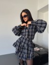 Жіночий костюм зі спідницею в клітку темно-синього кольору 31071