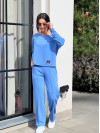 Жіночий костюм зі спущеним плечем джинсового кольору 26295