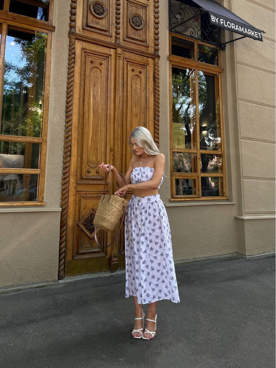 Женский костюм (топ+юбка) молочного цвета 32893