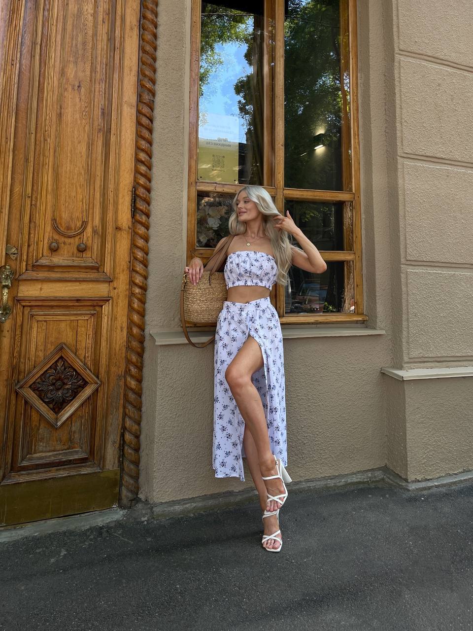 Женский костюм (топ+юбка) молочного цвета 32893