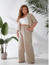 Жіночий легкий класичний костюм бежевого кольору 33134