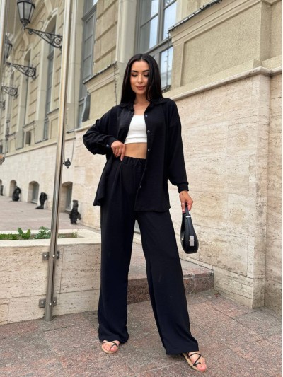 Жіночий легкий прогулянковий костюм чорного кольору 32277