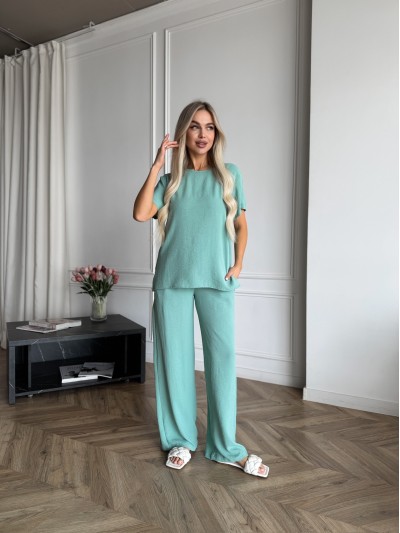 Жіночий легкий прогулянковий костюм м'ятного кольору 33392