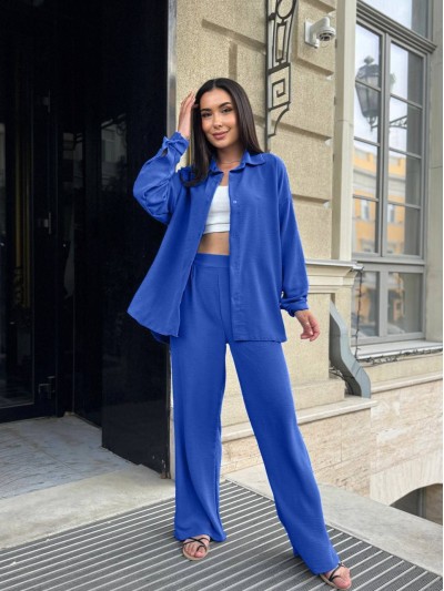 Жіночий легкий прогулянковий костюм синього кольору 32281