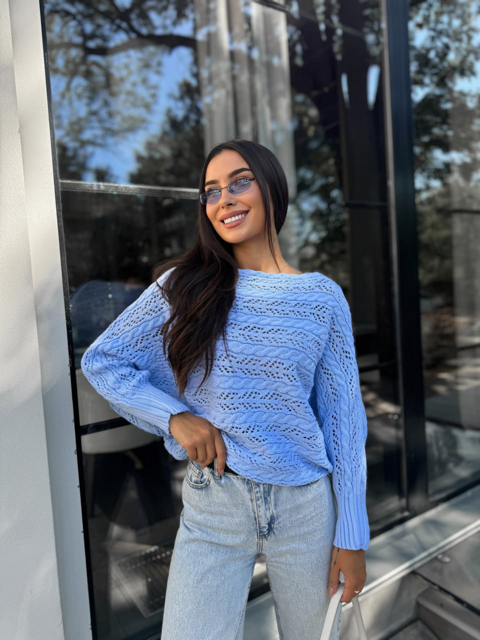 Женский легкий свитер голубого цвета 30282
