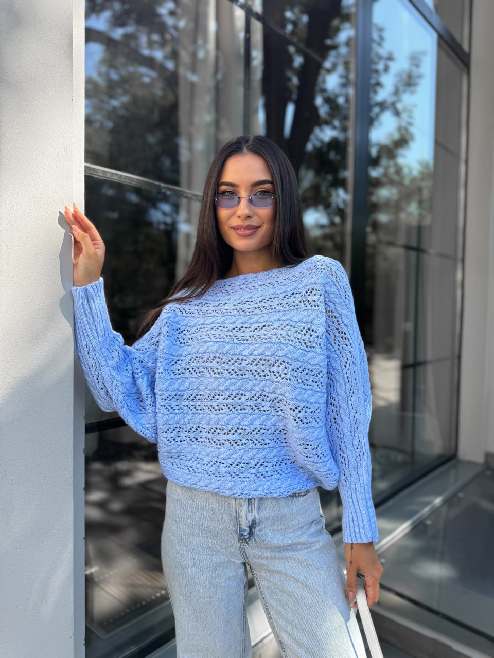 Женский легкий свитер голубого цвета 30282
