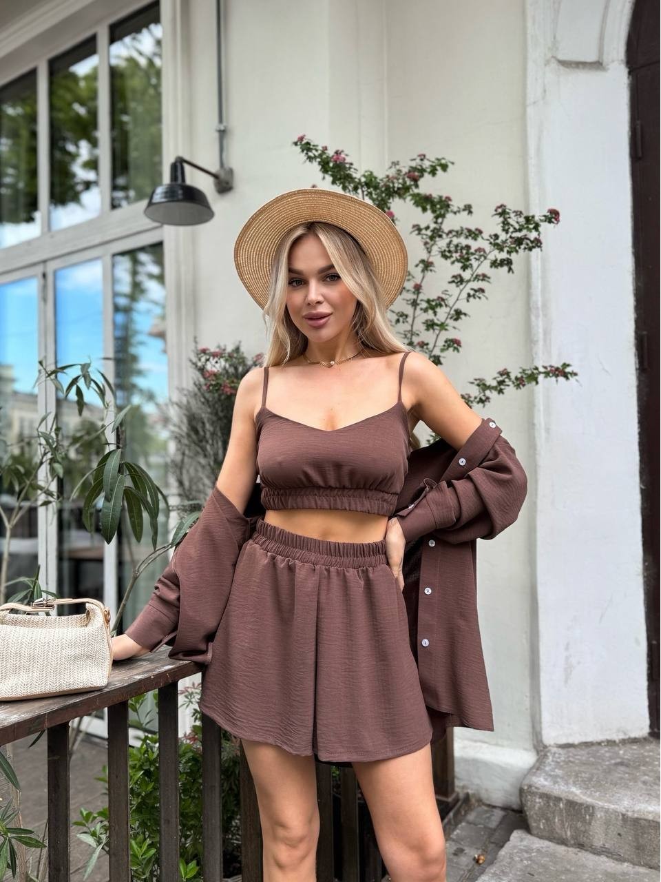 Женский летний костюм 3-ка коричневого цвета 33372