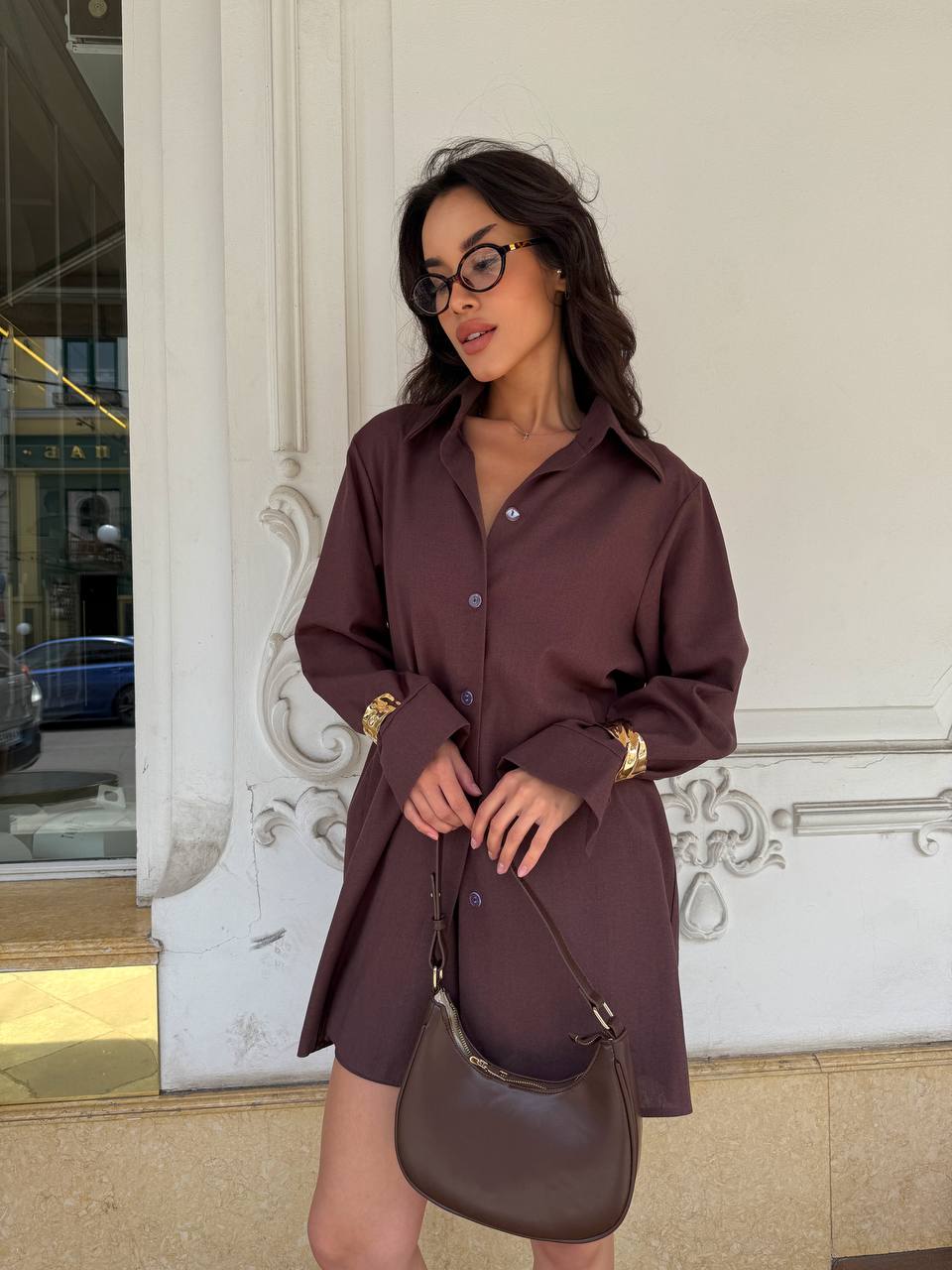 Жіночий літній костюм 3-ка коричневого кольору 33427