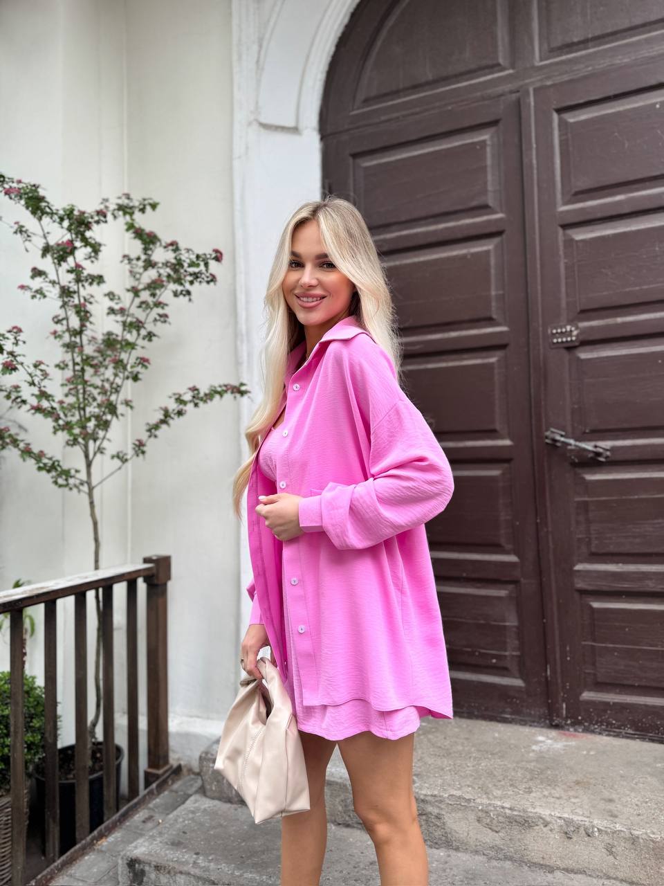 Жіночий літній костюм 3-ка рожевого кольору 33375