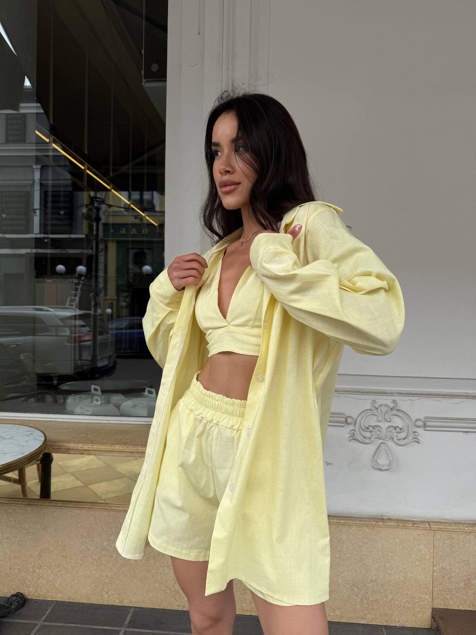 Жіночий літній костюм 3-ка жовтого кольору 33426