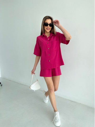 Жіночий літній костюм сорочка+шорти малинового кольору 33112