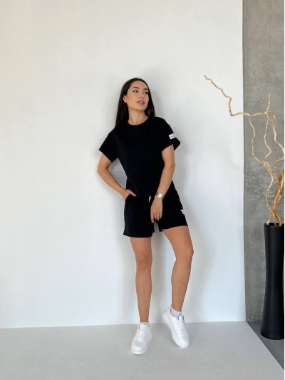 Жіночий літній костюм із шортами чорного кольору 33098