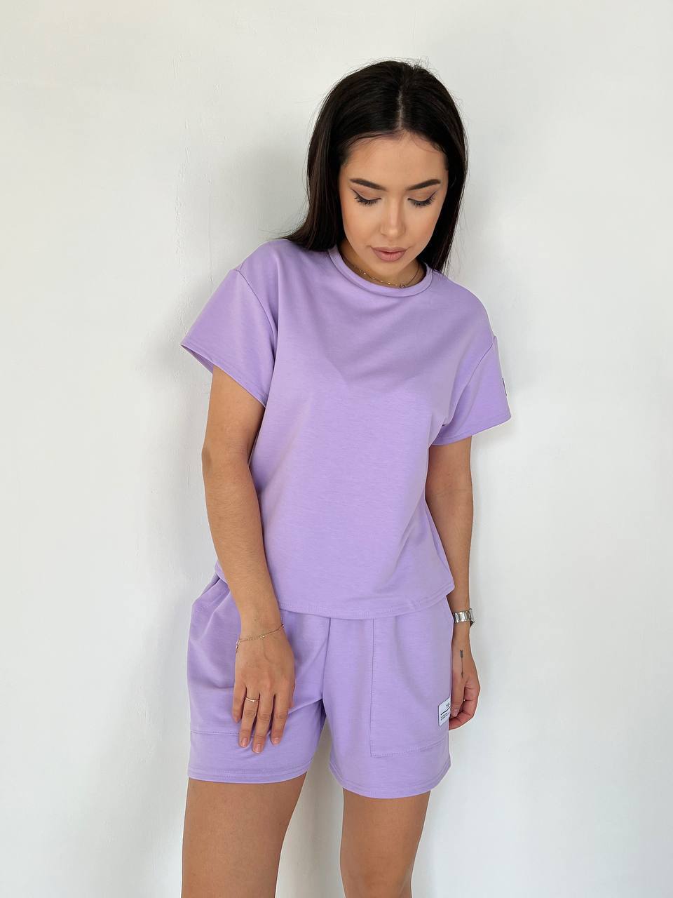 Женский летний костюм с шортами лавандового цвета 33099