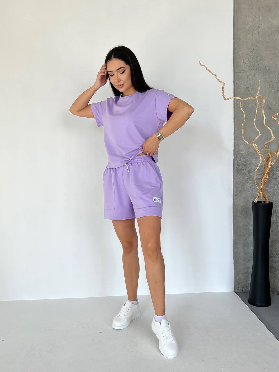 Женский летний костюм с шортами лавандового цвета 33099